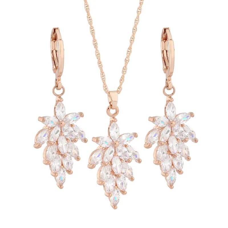 Luksusa kvalitātes juvelierizstrādājumu 585 rožu zelta krāsu ziedu auskaru komplekti sievietēm dabīgā cirkona kāzu vintage juvelierizstrādājumu komplekti