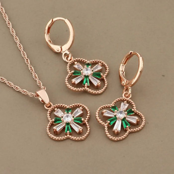 Νέο 2023 Luxury Jewelry Trend 585 Ροζ χρυσό Σετ Σκουλαρίκια λουλουδιών Πράσινο Ζιργκόν Κρεμαστά σκουλαρίκια Γυναικεία Σετ κοσμημάτων