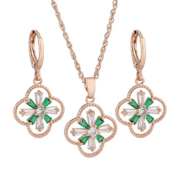 Νέο 2023 Luxury Jewelry Trend 585 Ροζ χρυσό Σετ Σκουλαρίκια λουλουδιών Πράσινο Ζιργκόν Κρεμαστά σκουλαρίκια Γυναικεία Σετ κοσμημάτων