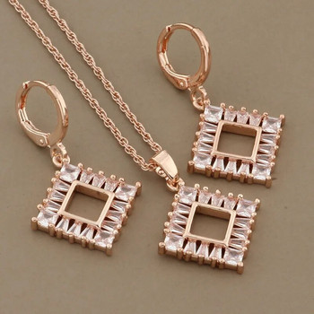 Μοντέρνα κοσμήματα για γυναίκες 2023 Πολυτελή ροζ χρυσά σετ σκουλαρίκια και μενταγιόν σετ κοσμημάτων πολυτελείας ποιότητας από φυσικό ζιργκόν