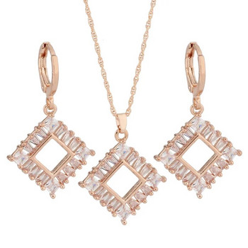Μοντέρνα κοσμήματα για γυναίκες 2023 Πολυτελή ροζ χρυσά σετ σκουλαρίκια και μενταγιόν σετ κοσμημάτων πολυτελείας ποιότητας από φυσικό ζιργκόν