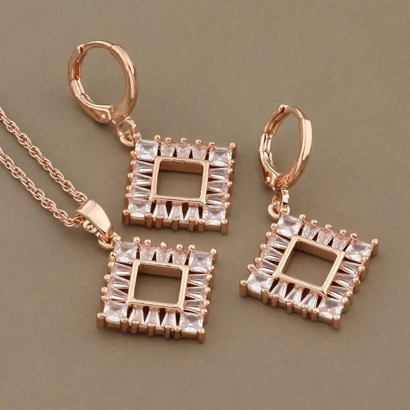 Madingi papuošalai moterims 2023 m. prabangūs rožinio aukso spalvos auskarai ir pakabukų rinkiniai Natūralaus cirkonio prabangūs kokybiški papuošalų rinkiniai
