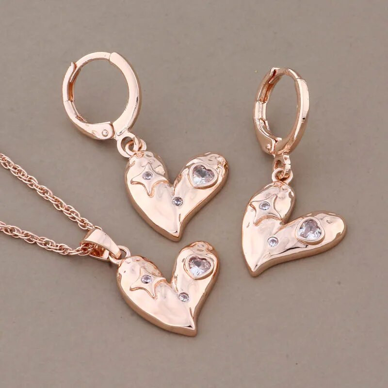 Paprastas širdies formos madingų papuošalų rinkinys moterims Natūralaus cirkonio vestuvinių vintažinių papuošalų rinkiniai