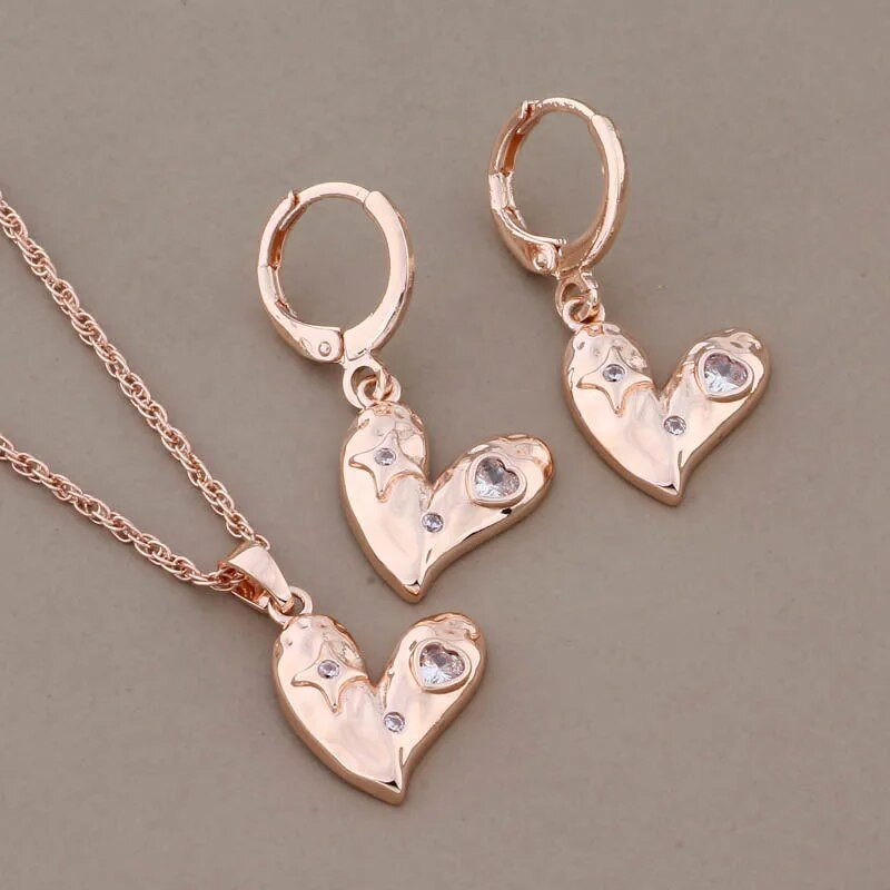 Paprastas širdies formos madingų papuošalų rinkinys moterims Natūralaus cirkonio vestuvinių vintažinių papuošalų rinkiniai