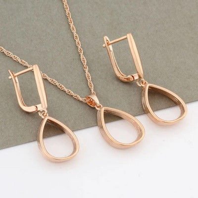 Classic Design 585 Rose Gold színű nyaklánc és fülbevaló készletek női menyasszonyi divat ékszer készletek nagykereskedelme