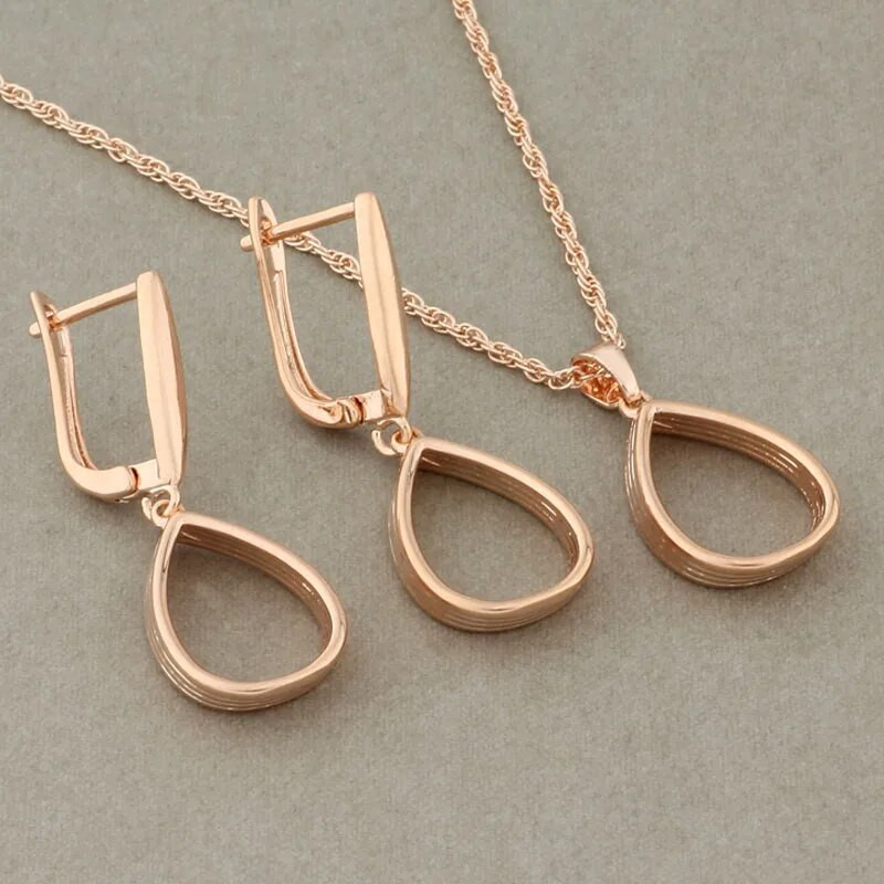 Kompleti ogrlica i naušnica od 585 ružičastog zlata klasičnog dizajna za žene, mladenke, modni setovi nakita za vjenčanja, veleprodaja