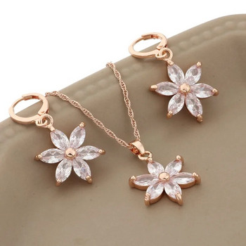 2023 Luxury Jewelry Trend Bride Wedding Flower Earring Σετ κοσμημάτων 585 Ροζ χρυσό χρώμα Φυσικό ζιργκόν Γυναικεία εκλεκτά κοσμήματα