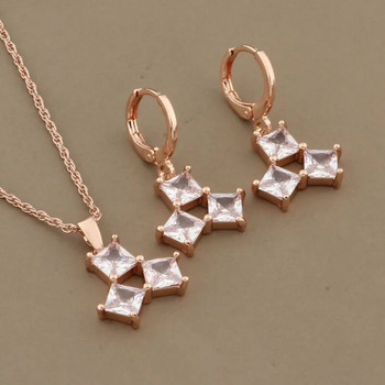 2023 Luxury Jewelry Trend Ροζ χρυσό χρώμα Σετ κρεμαστά σκουλαρίκια τετράγωνο φυσικό ζιργκόν σετ νυφικών κοσμημάτων γάμου Κορεατική μόδα