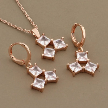 2023 Luxury Jewelry Trend Ροζ χρυσό χρώμα Σετ κρεμαστά σκουλαρίκια τετράγωνο φυσικό ζιργκόν σετ νυφικών κοσμημάτων γάμου Κορεατική μόδα