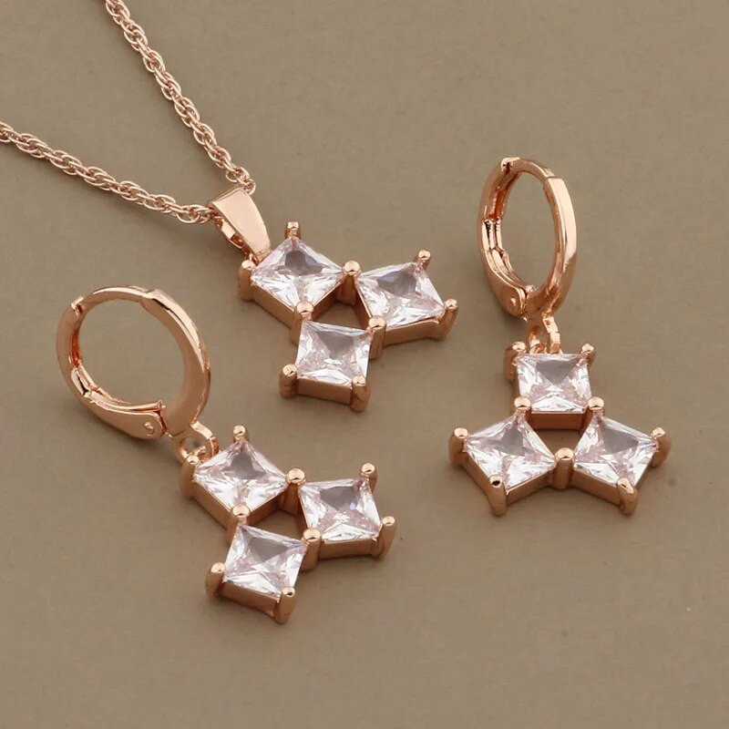 2023. g. luksusa juvelierizstrādājumu tendence, rozā zelta krāsā, piekaramie auskaru komplekti kvadrātveida dabīgā cirkona kāzu kāzu rotaslietu komplekti korejiešu modei