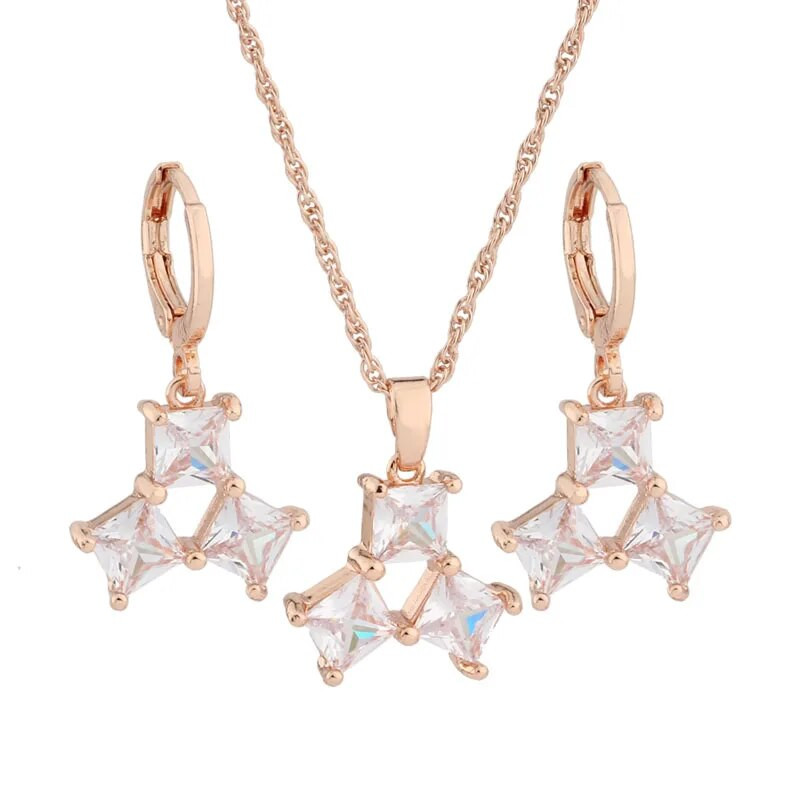 2023. g. luksusa juvelierizstrādājumu tendence, rozā zelta krāsā, piekaramie auskaru komplekti kvadrātveida dabīgā cirkona kāzu kāzu rotaslietu komplekti korejiešu modei