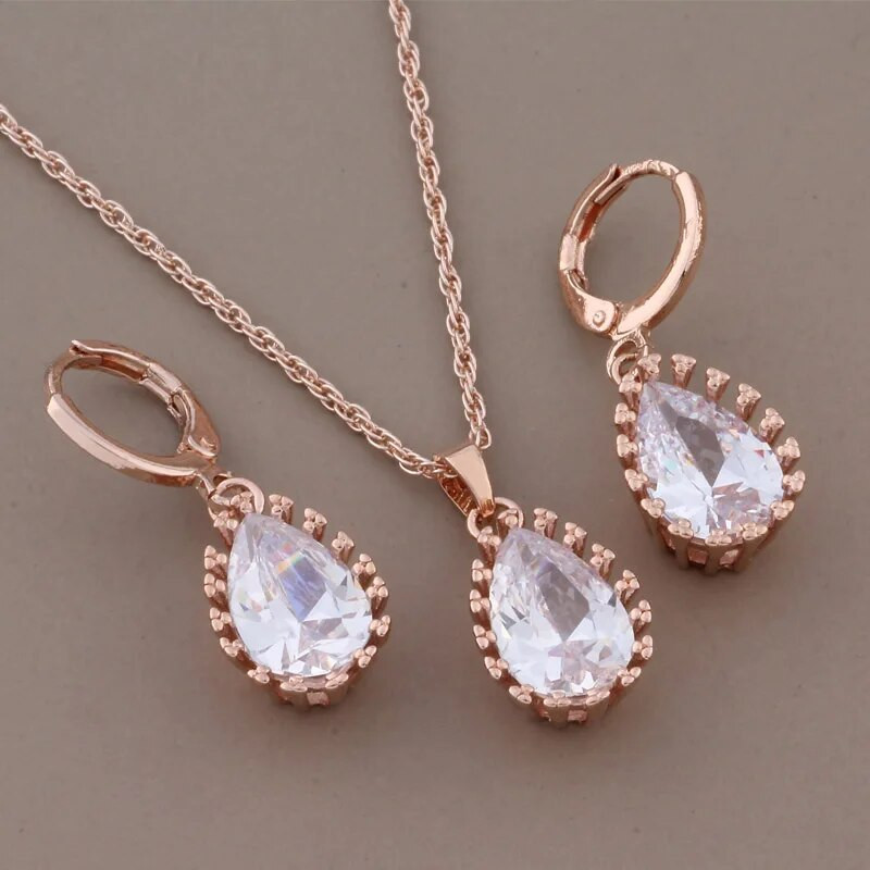 Classic Drop Earrings 2023 Υψηλής Ποιότητας Σετ κοσμημάτων Ροζ χρυσό χρώμα Λευκό φυσικό ζιργκόν Πολυτελή κρεμαστά γυναικεία σκουλαρίκια