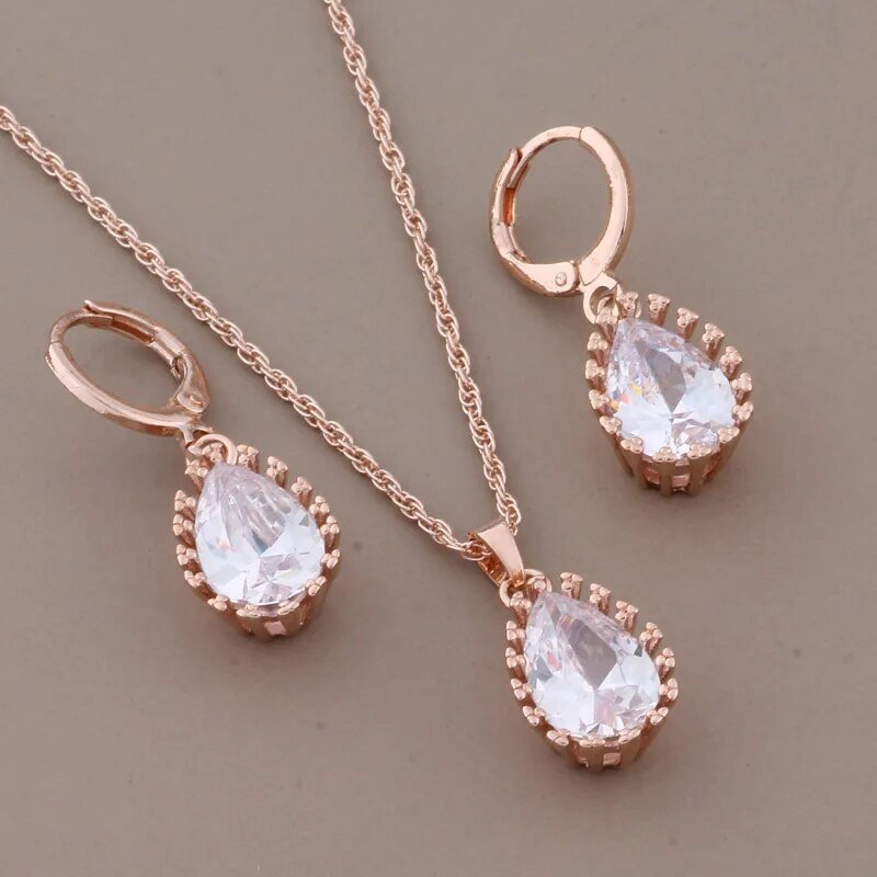 Classic Drop Earrings 2023 Υψηλής Ποιότητας Σετ κοσμημάτων Ροζ χρυσό χρώμα Λευκό φυσικό ζιργκόν Πολυτελή κρεμαστά γυναικεία σκουλαρίκια