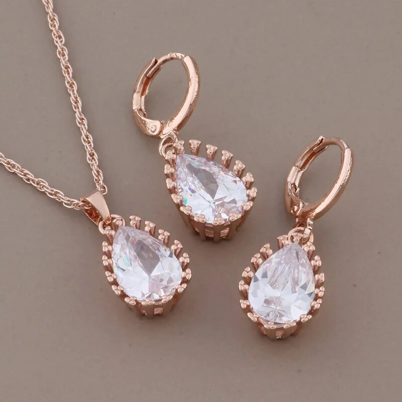 Classic Drop Earrings 2023 Υψηλής Ποιότητας Σετ κοσμημάτων Ροζ χρυσό χρώμα Λευκό φυσικό ζιργκόν Πολυτελή κρεμαστά γυναικεία σκουλαρίκια