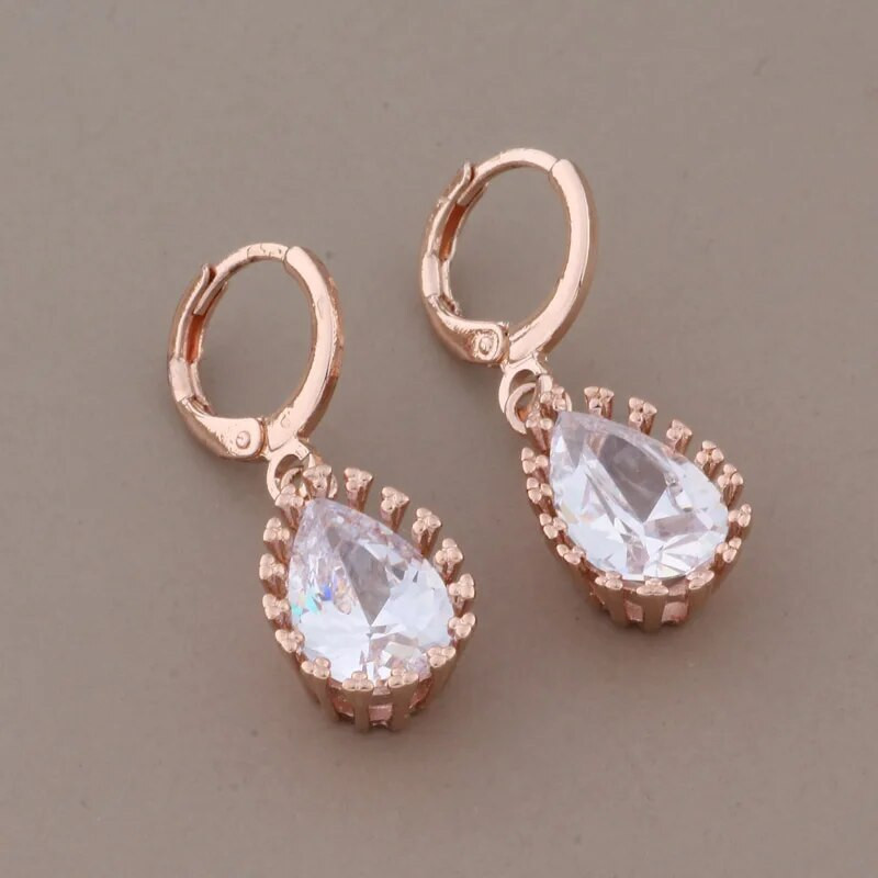 Classic Drop Earrings 2023 Υψηλής Ποιότητας Σετ κοσμημάτων Ροζ χρυσό χρώμα Λευκό φυσικό ζιργκόν Πολυτελή κρεμαστά γυναικεία σκουλαρίκια