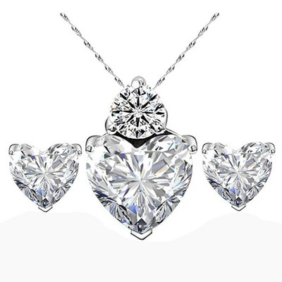 Punase südamega tsirkoon kõrvarõngad kaelakee pruudi ehete komplekt