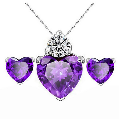 Punase südamega tsirkoon kõrvarõngad kaelakee pruudi ehete komplekt