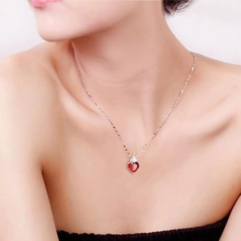 Punase südamega tsirkoon kõrvarõngad kaelakee pruudi ehete komplekt