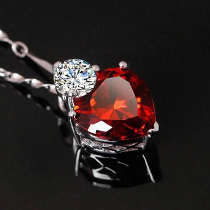 Punase südamega tsirkoon kõrvarõngad kaelakee pruudi ehete komplekt