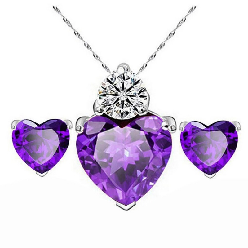 Punase südamega tsirkoon kõrvarõngad kaelakee pruudi ehete komplekt