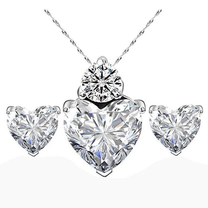 Punase südamega tsirkoon kõrvarõngad kaelakee pruudi ehete komplekt