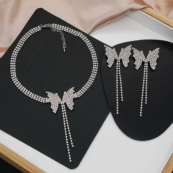 Luxuriou Колие с висулка с пеперуда Верига от кристали за жени Bling Tennis Crystal Choker Колиета Модни булчински бижута Подарък