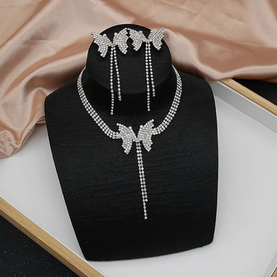 Luxuriou Колие с висулка с пеперуда Верига от кристали за жени Bling Tennis Crystal Choker Колиета Модни булчински бижута Подарък