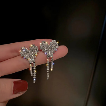 Луксозен комплект бижута със сърце от Rhinsetone за жени Очарователна обеца с окачване Колие Сватби Булка Бижута Аксесоари Ожерелье