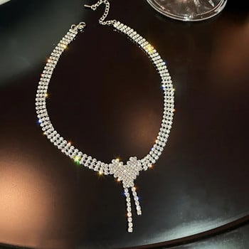 Луксозен комплект бижута със сърце от Rhinsetone за жени Очарователна обеца с окачване Колие Сватби Булка Бижута Аксесоари Ожерелье