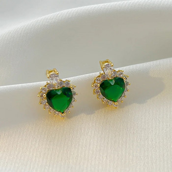 Πολυτελές Πράσινο Κρυστάλλινο Σετ Σκουλαρίκια Κολιέ σε σχήμα καρδιάς Κολιέ με αλυσίδα με κρεμαστό τετράγωνο ζιργκόν Κολιέ Γυναικεία σκουλαρίκια Κοσμήματα