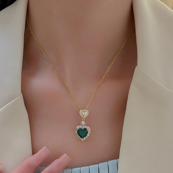 Πολυτελές Πράσινο Κρυστάλλινο Σετ Σκουλαρίκια Κολιέ σε σχήμα καρδιάς Κολιέ με αλυσίδα με κρεμαστό τετράγωνο ζιργκόν Κολιέ Γυναικεία σκουλαρίκια Κοσμήματα