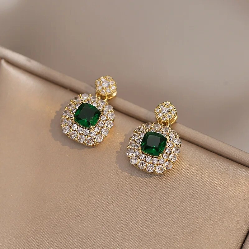 Prabangus žalios spalvos krištolo širdelės formos karolių auskarų rinkinys Išskirtinis cirkonio kvadratinis pakabukas grandinėlės karoliai moteriški auskarai papuošalai