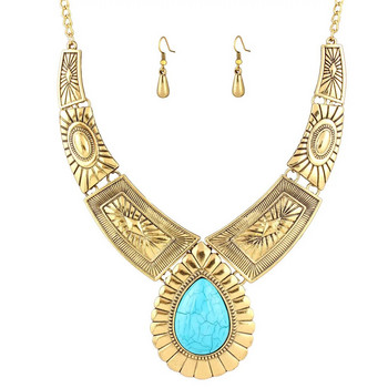 Νέο Vintage Σετ Κοσμήματα Τυρκουάζ Σετ Σκουλαρίκια Κολιέ Σετ Φυσική Μπλε Πέτρα Choker Αφρικανικά Σετ κοσμημάτων για Γυναικεία Δώρα Bijoux