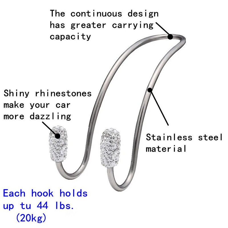 2 Πακέτα Universal Organizers πλάτης καθίσματος Bling Diamond Κρεμάστρες για τσάντες για προσκέφαλο αυτοκινήτου Ισχυροί ανθεκτικοί γάντζοι αποθήκευσης για αυτόματο πίσω κάθισμα
