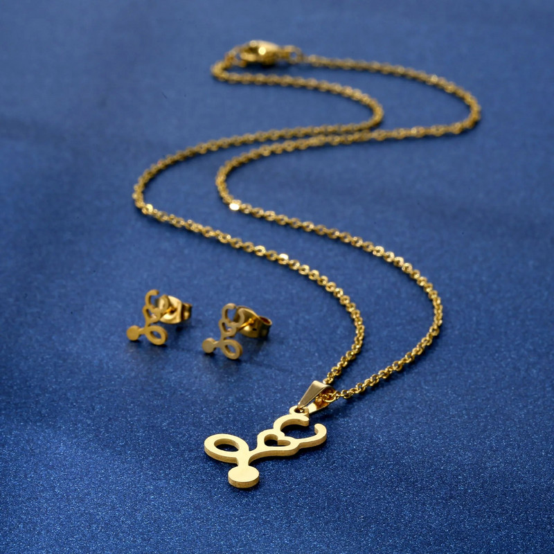 Roostevabast terasest ehete komplekt Meditsiiniline Stetoskoop Heartbeat Ripats Kaelakee Kõrvarõngad Naistele Ehted Peole Sõbrad Kingitused UUS