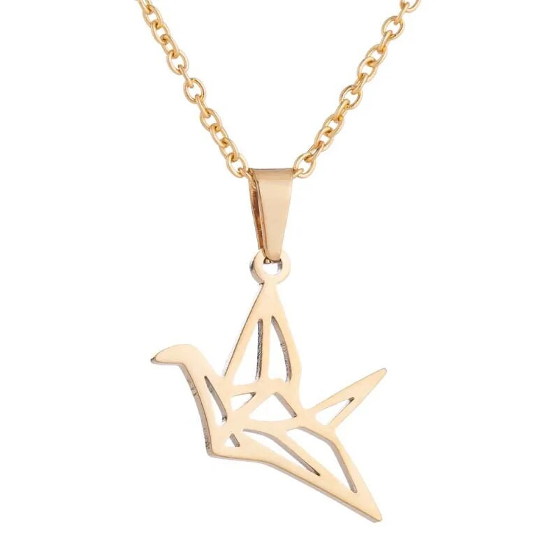 Modernas putnu kaklarotas nerūsējošā tērauda juvelierizstrādājumu komplekti Jauki Origami Crane Stud Auskari Dzīvnieku kulonu kaklarotas aksesuāri Dāvana bērniem