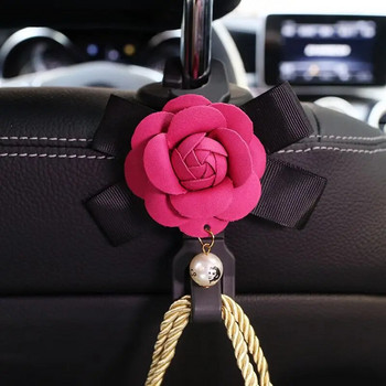 Χονδρική πώληση 2 τμχ Pearl Camellia Flowers Πλάτη καθίσματος αυτοκινήτου Γάντζοι για τσάντες Κρεμάστρα θήκη Auto Organizer Προσκέφαλο για τοποθέτηση Κλιπ αποθήκευσης