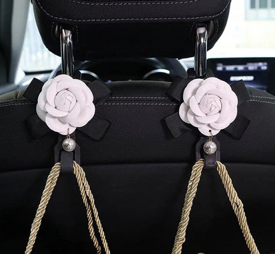 Didmeninė prekyba 2vnt Pearl Camellia Gėlės automobilio sėdynės atlošo kabliukai krepšiams Pakabos laikiklis Auto Organizer galvos atramos tvirtinimo laikymo spaustukai