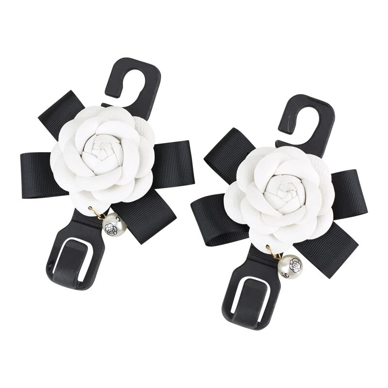 Didmeninė prekyba 2vnt Pearl Camellia Gėlės automobilio sėdynės atlošo kabliukai krepšiams Pakabos laikiklis Auto Organizer galvos atramos tvirtinimo laikymo spaustukai