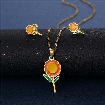 Moodne romantiline päevalilleripatsiga kaelakee kõrvarõngakomplekt naistele uus kollase lillega naiste ehtekomplekt uusaasta kingitus naisele