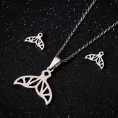 Κολιέ με κρεμαστό κόσμημα από ανοξείδωτο ατσάλι βαθιάς θάλασσας Κολιέ ουρά φάλαινας Σκουλαρίκια Γυναικεία Origami Κολιέ γοητείας Γοργόνα Σετ κοσμημάτων ζώων