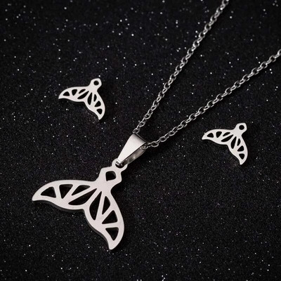 Κολιέ με κρεμαστό κόσμημα από ανοξείδωτο ατσάλι βαθιάς θάλασσας Κολιέ ουρά φάλαινας Σκουλαρίκια Γυναικεία Origami Κολιέ γοητείας Γοργόνα Σετ κοσμημάτων ζώων