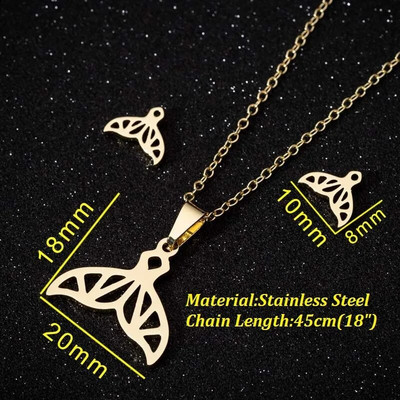 Κολιέ με κρεμαστό κόσμημα από ανοξείδωτο ατσάλι βαθιάς θάλασσας Κολιέ ουρά φάλαινας Σκουλαρίκια Γυναικεία Origami Κολιέ γοητείας Γοργόνα Σετ κοσμημάτων ζώων