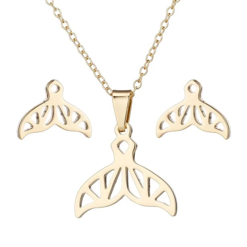 Κολιέ με κρεμαστό κόσμημα από ανοξείδωτο ατσάλι βαθιάς θάλασσας Κολιέ ουρά φάλαινας Σκουλαρίκια Γυναικεία Origami Κολιέ γοητείας Γοργόνα Σετ κοσμημάτων ζώων