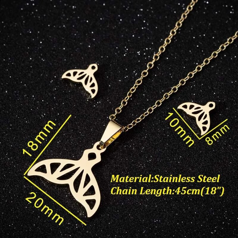 Κολιέ με κρεμαστό κόσμημα από ανοξείδωτο ατσάλι βαθιάς θάλασσας Κολιέ ουρά φάλαινας Σκουλαρίκια Γυναικεία Origami Κολιέ γοητείας Γοργόνα Σετ κοσμημάτων ζώων