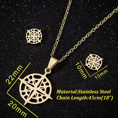 Vintage kompassi kaelakee Antiikne ümmargune naastkõrvarõngas naistele kullavärvi roostevabast terasest kompass reisiehete komplekt Bijoux Dropship