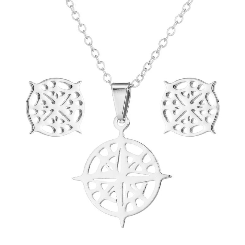 Vintage kompassi kaelakee Antiikne ümmargune naastkõrvarõngas naistele kullavärvi roostevabast terasest kompass reisiehete komplekt Bijoux Dropship