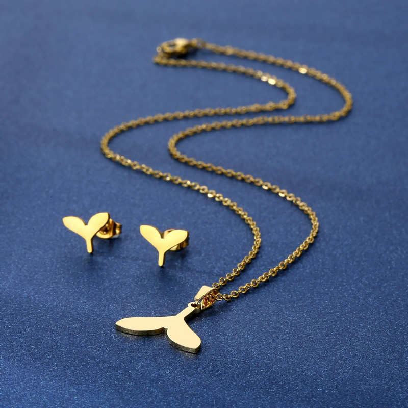 Nerūsējošā tērauda dzīvnieku sirēna kaklarotas auskari sievietēm ikdienas rotaslietas modes zivju astes ķēdes kaklarotas Collier rotaslietu komplekts