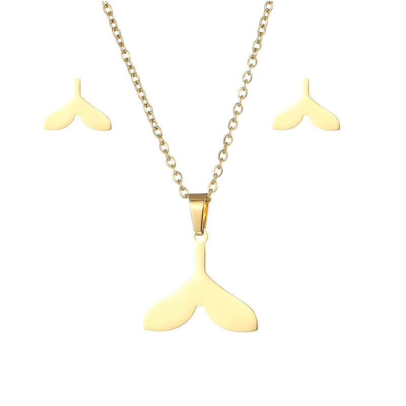 Nerūsējošā tērauda dzīvnieku sirēna kaklarotas auskari sievietēm ikdienas rotaslietas modes zivju astes ķēdes kaklarotas Collier rotaslietu komplekts