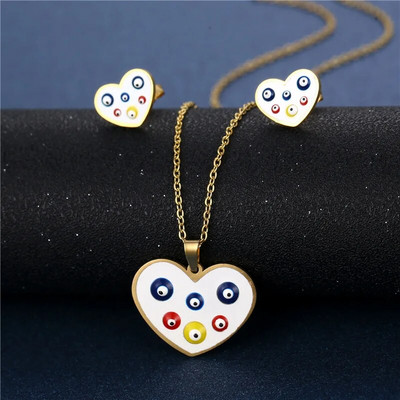 Heart Emajl Ogrlica Naušnice Ženska Zvijezda Sreće Evil Eye Set Nakita Plavo Bijelo Drip Oil Duga Karika Turski Nehrđajući Set Nakita